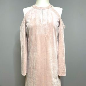 BCBG light pink/ cream long sleeves suede mini dress. Peep hole in the front.